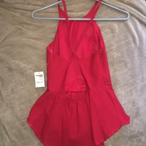 Red peplum open back top